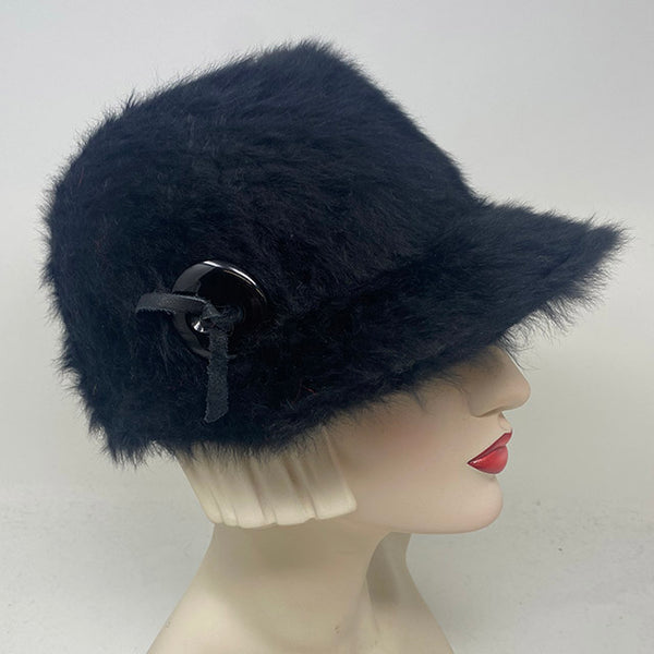 Mod Cap in Black Angora