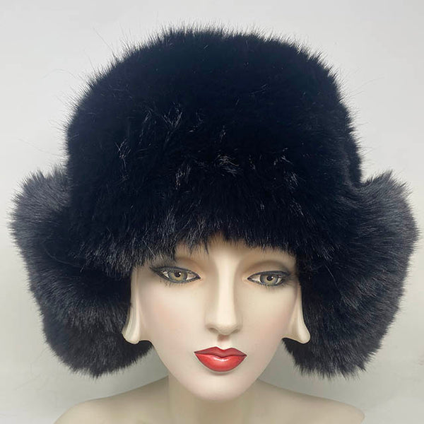 Trapper in black faux fur