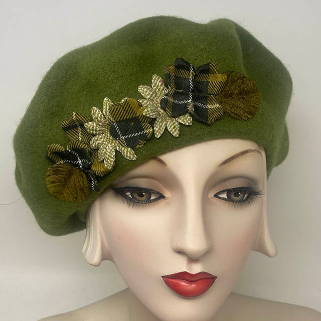 Moss Green with Plaid Beret